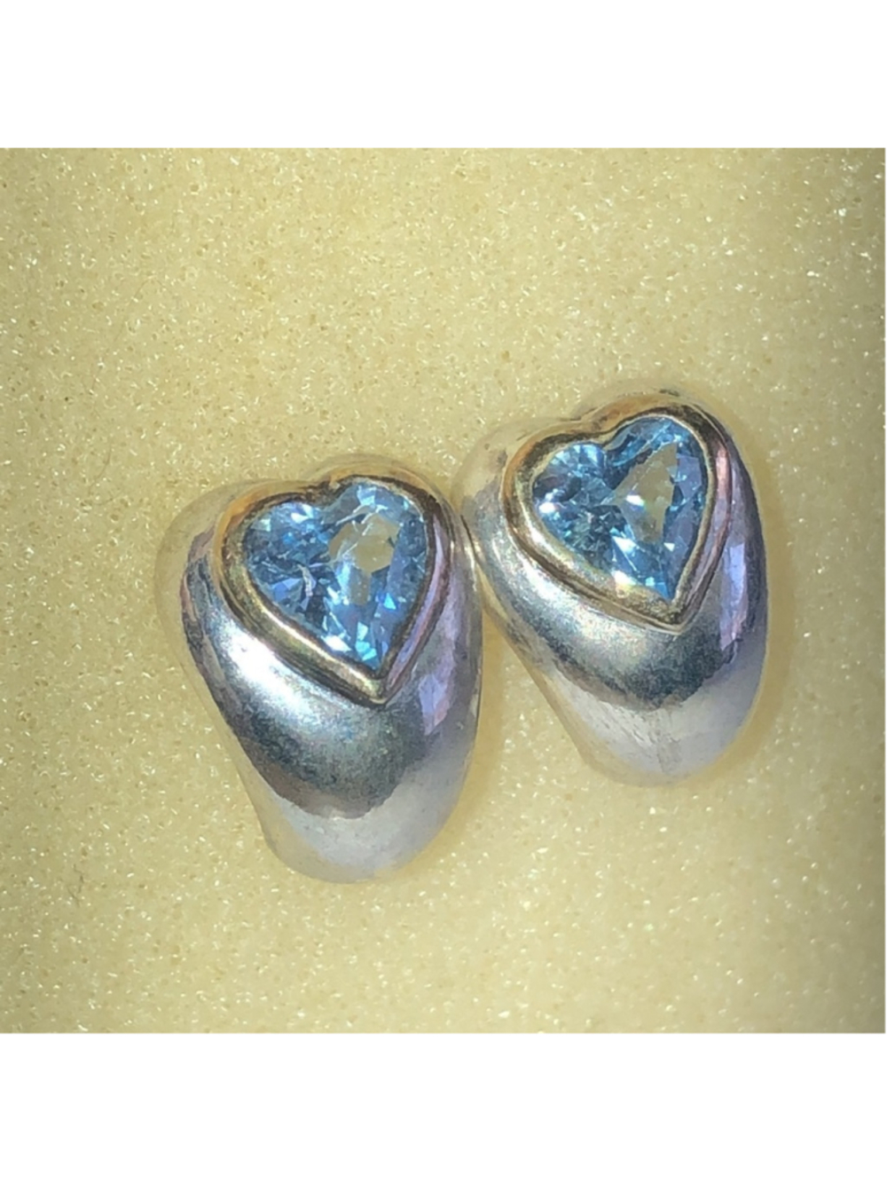 Pranda Designs 925 Heart Shaped Sterling Silver Earrings with Blue Gemstone